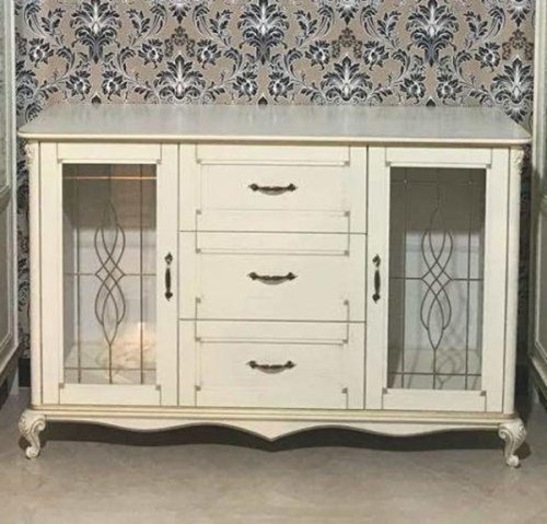 Комод МИКС-мебель 2Д3Ш Ривьера с витражем (на ножках/слоновая кость+золото)