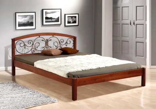 Кровать двуспальная МИКС-мебель Джульетта с кованым изголовьем 160x200 темный орех