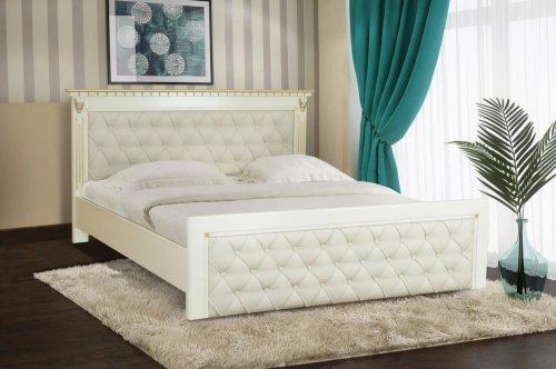 Кровать двуспальная МИКС-мебель Ривьера 180x200 слоновая кость+патина золото