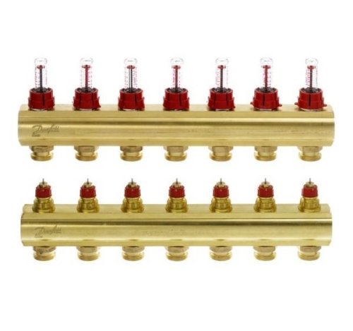Коллектор теплого пола Danfoss FHF 7+7 с ротаметрами (088U0527)