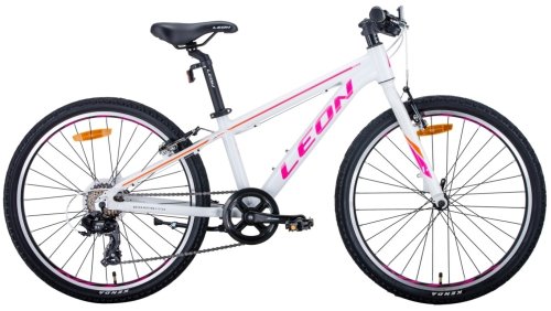Велосипед Leon Junior 24" 2020 / рама 12,5" бело-малиновый с оранжевым OPS-LN-24-048
