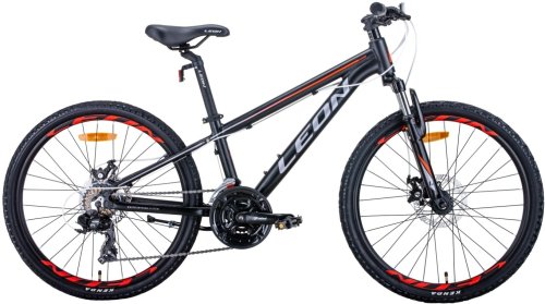 Велосипед Leon Junior AM DD 24" 2020 / рама 12,5" черно-оранжевый с серым (OPS-LN-24-042)