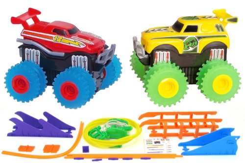 Машинки на бат. Trix Trux набір 2 машинки з трасою (червоний + жовтий)