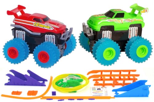 Машинки на бат. Trix Trux набор 2 машинки с трассой (красный+зеленый)