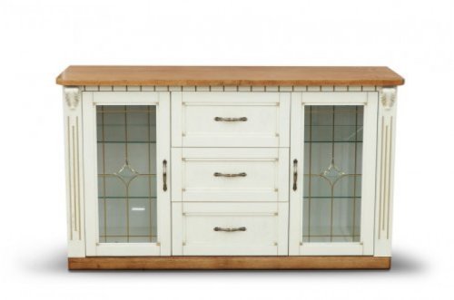 Комод МИКС-мебель 2Д3Ш Freedom c витражем слоновая кость+золото