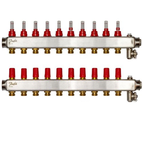 Коллектор Danfoss SSM-F 10+10 с расходомерами, нержавеющая сталь.