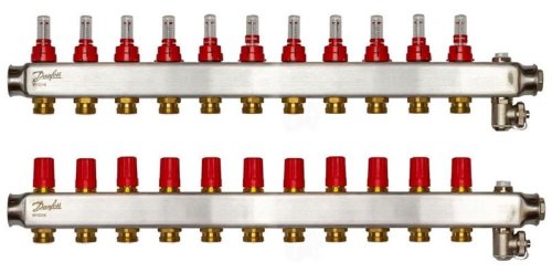Коллектор Danfoss SSM-F 11+11 с расходомерами, нержавеющая сталь.