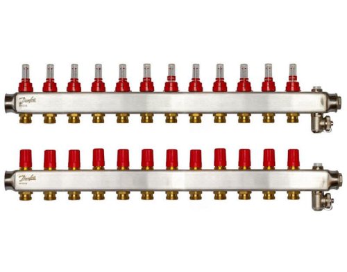 Коллектор Danfoss SSM-F 12+12 с расходомерами, нержавеющая сталь.