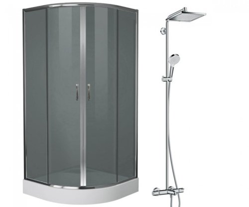 Комплект душевая кабина EGER Balaton 90x90+ душевая система Hansgrohe Crometta E 240 1jet Showerpipe 27298000