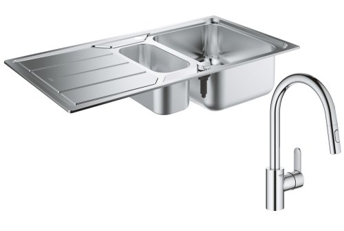Кухонная мойка Grohe Sink K500 31572SD0 со смесителем Grohe Eurostyle Cosmopolitan 31482003