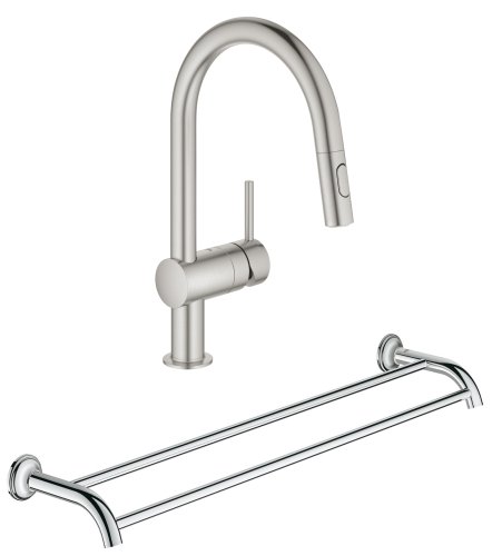 Змішувач для кухні Grohe Minta 32321DC2 + рушникотримач Grohe Essentials Authentic 40654001