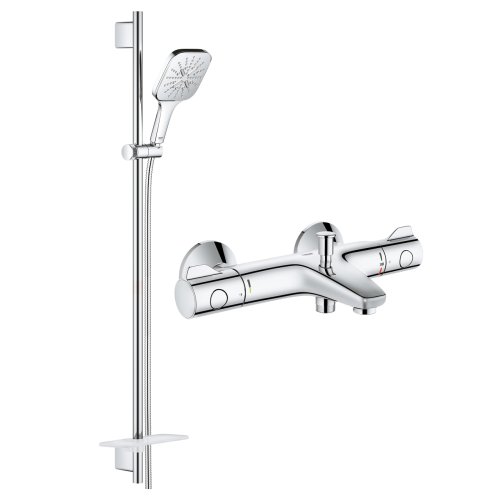 Смеситель для ванной Grohe Grohtherm 800 с душевым гарнитуром Grohe Rainshower SmartActive Cube 130
