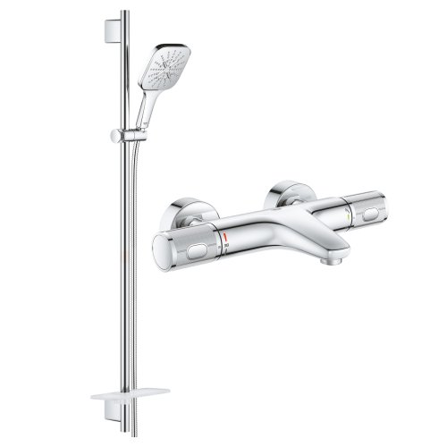 Смеситель для ванны Grohe Grohtherm 1000 Performance с душевым гарнитуром Grohe Rainshower SmartActive Cube 130