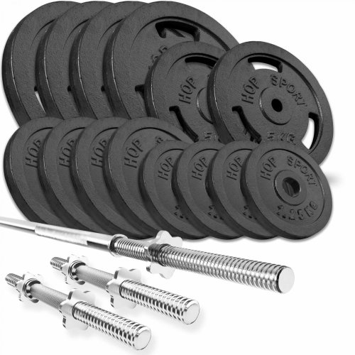 Набор Hop-Sport STRONG 79 кг с прямыми и гантельными грифами.