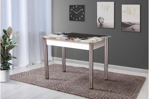 Стіл обідній МІКС-меблі Фреш білий+скло ромашки