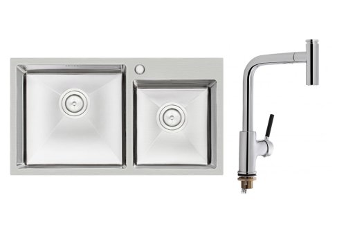 Кухонная мойка Qtap S7843 2.7/1.0 + смеситель для кухни Qtap Inspai CRM 013F
