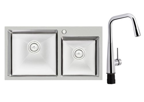 Кухонная мойка Qtap S7843 2.7/1.0 + смеситель для кухни Qtap Kuchyne 90X102FC