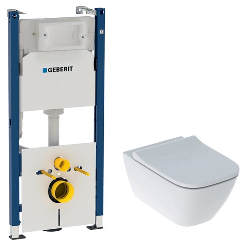 Инсталляция Geberit Duofix 3-in-1 458.126.00.1 + чаша унитаза Geberit Smyle Square Rimfree 500.683.00.2