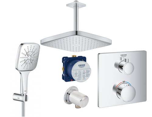 Душевая система Grohe Grohtherm Tempesta 250 Cube на 2 потребителя (с кронштейном к потолку)