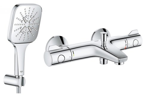 Смеситель для ванны Grohe Grohtherm 800 с душевой лейкой Grohe Rainshower Smartactive Cube 130