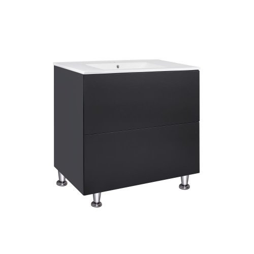 Комплект Qtap Tern Matt black тумба напольная + раковина врезная QT1771TNL8023080CMB