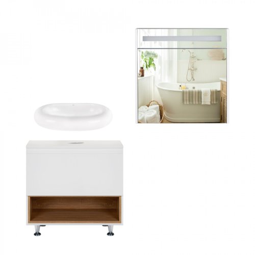 Комплект мебели для ванной Qtap Robin тумба + раковина + зеркальный шкаф QT044RO42976