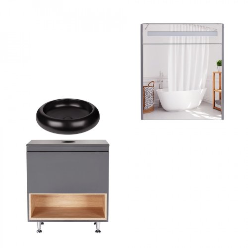 Комплект мебели для ванной Qtap Robin тумба + раковина + зеркальный шкаф QT044RO42981