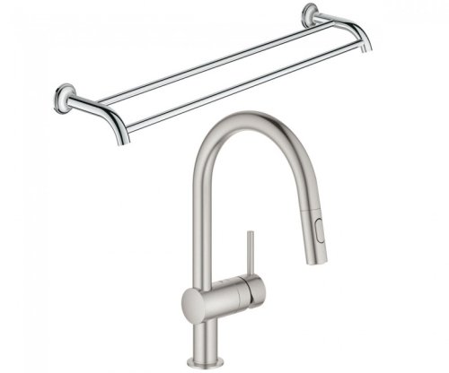 Змішувач для кухні + вішалка для рушників Grohe Minta 32321DC2+40654001