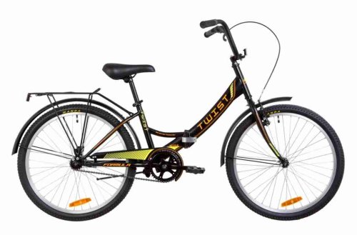 Велосипед у коробці 24" Formula TWIST Vbr рама-15" ST чорно-жовтогарячий (м) з багажником зад St, з крилом St, з ліхтарем 2021