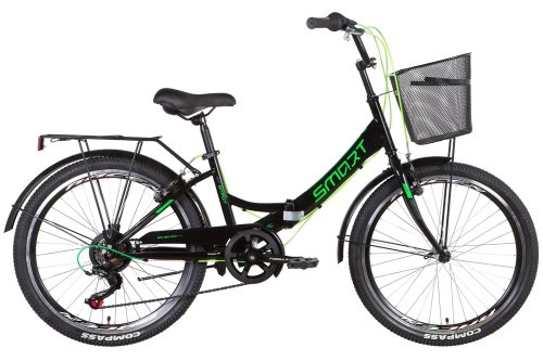 Велосипед ST 24" Formula SMART Vbr трещотка рама-15" черно-зеленый с багажником зад St, с крылом St, с корзиной St 2022