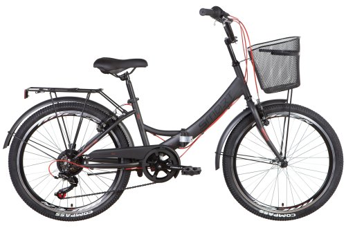 Велосипед ST 24" Formula SMART Vbr трещотка рама-15" темно-серый с красным (м) с багажником зад St, с крылом St, с корзиной St 2022