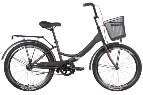 Велосипед ST 24" Formula SMART Vbr рама-15" темно-серый с красным (м) с багажником зад St, с крылом St, с корзиной St 2022