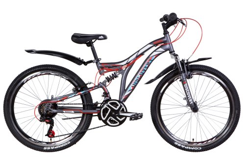 Велосипед ST 24" Discovery ROCKET AM2 Vbr рама-15" графитово-белый с красным (м) с крылом Pl 2021