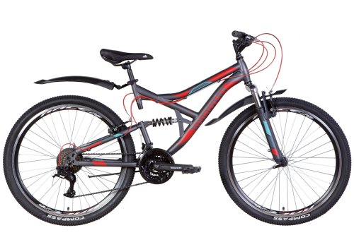Велосипед ST 26" Discovery CANYON AM2 Vbr рама-17,5" темно-серый с красным и голубым (м) с крылом Pl 2022