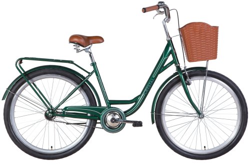 Велосипед ST 26" Dorozhnik CRYSTAL тормозная рама-17" темно-зеленый с серым с багажником зад St, с крылом St, с корзиной Pl 2022