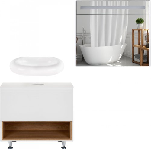 Комплект мебели для ванной Qtap Robin тумба + раковина + зеркальный шкаф QT044RO42977