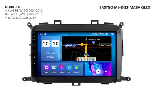 Штатное головное устройство EasyGo M9-3-32-MABV QLED Mercedes A-klasse (W169), B-klasse (W245), Vito (W639)