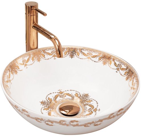 Умывальник (раковина) REA ELITA накладной белый/золото