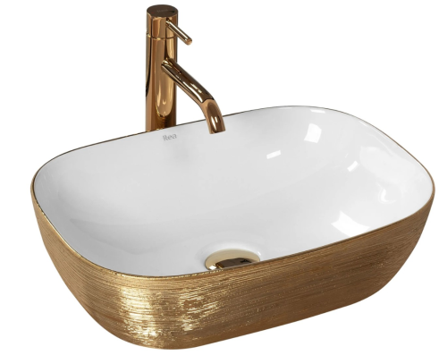 Умывальник (раковина) REA JENNY WHITE / GOLD накладной белый / золотой