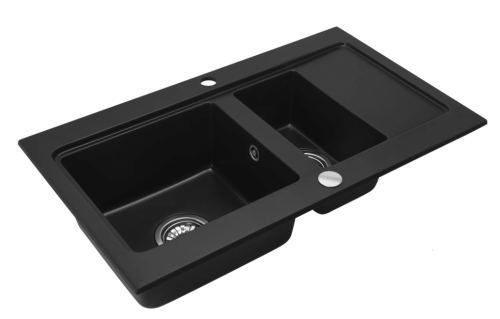 Гранітна кухонна мийка REA FOX BLACK подвійна