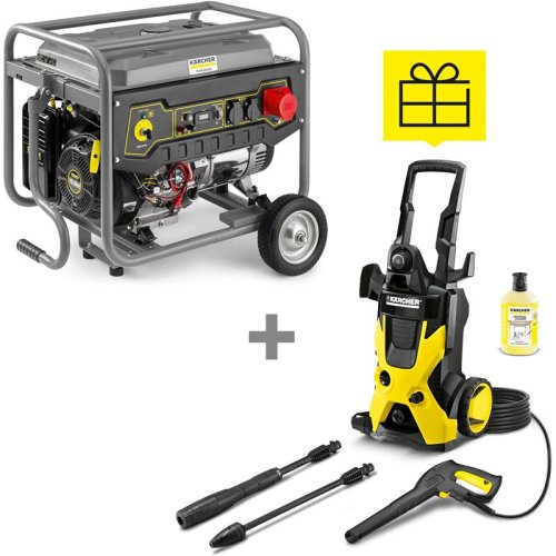 Генератор Karcher PGG 8/3 бензиновый, 380В (+230В), электростарт, max 7.5кВт, AVR + Минимойка высокого давления Karcher K5, 145 бар, 2.1кВт