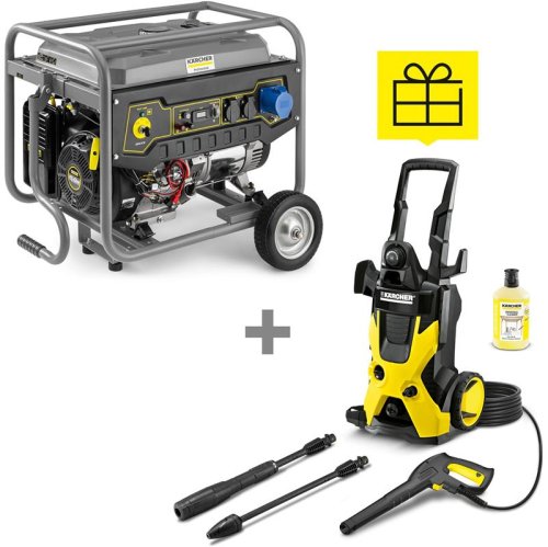 Генератор Karcher PGG 6/1 бензиновый, 230В, электростарт, max 5.5кВт, 13л.с., AVR+ Минимойка высокого давления Karcher K5, 145 бар, 2.1кВт