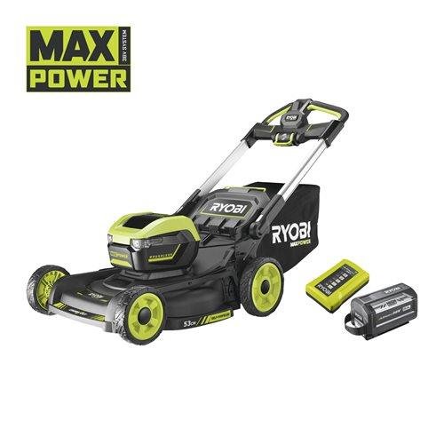 Газонокосилка аккумуляторная Ryobi RY36LMXSP53A-160 самоходная, 36В MAX POWER, 1х6.0Аг, 53см, 30кг, 20-100мм, 3в1 (выброс, сборка, мульча), телеск. ручка, LED-фа