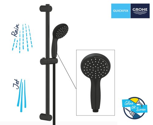 Душевой гарнитур со штангой, 2 режима струи Grohe QuickFix Vitalio Start 100 Black 279482430