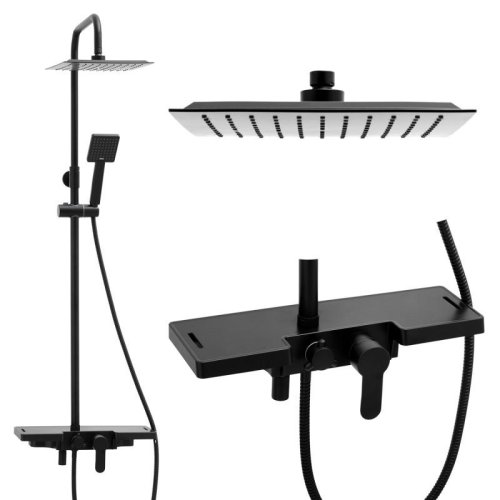 Душевая система Yoka OSLO 25 BLACK черный с полкой и краном