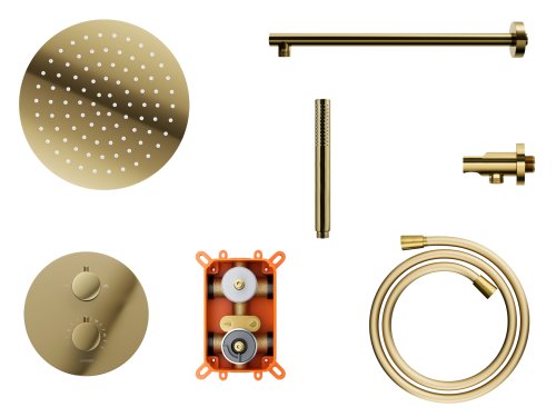 Душевая система скрытого монтажа Corsan LUGO GOLD + BOX золото с термостатом
