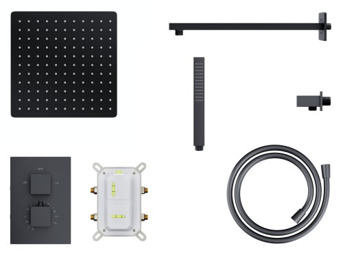 Душевая система скрытого монтажа Corsan ADOUR BLACK + BOX черный с термостатом