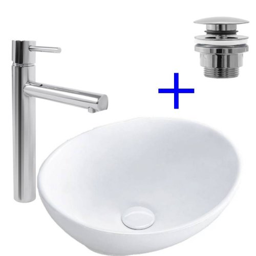 комплект умывальник Rea Sofia 27x34 + смеситель Tess хром + донный клапан клик-клак (REA-U0623+REA-B8800+REA-A5217)