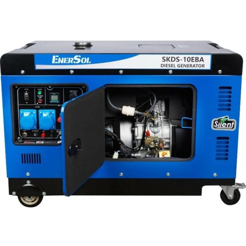 Генератор дизельный EnerSol, 230В (1 фаза), 9/10кВт, электростартер, AVR, кожух, 230кг