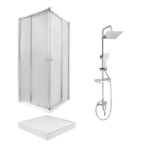 Набор Qtap: Душевая кабина квадрат., 90x90 + Поддон + Душевая панель